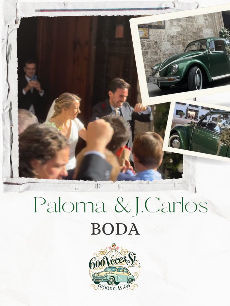 Boda de Paloma y Juan Carlos con coche clásico en Santa Catalina Valencia